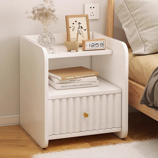 Contemporary Nordic Rectangular Wood Based Panel Nightstand 1/2 Drawer For Bedroom