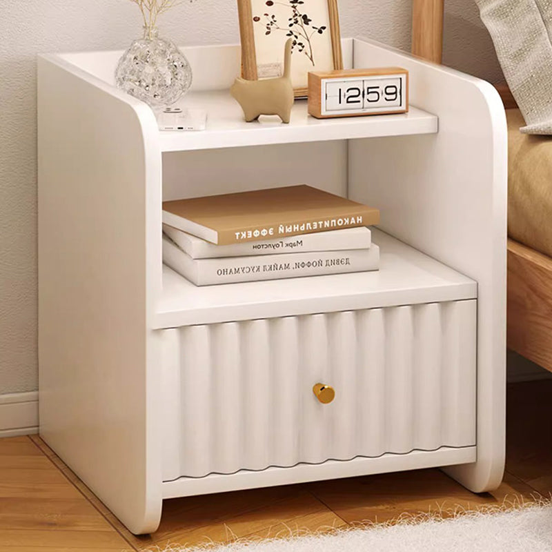 Contemporary Nordic Rectangular Wood Based Panel Nightstand 1/2 Drawer For Bedroom