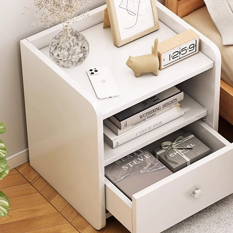 Contemporary Nordic Rectangular Wood Based Panel Nightstand 1/2 Drawer For Bedroom