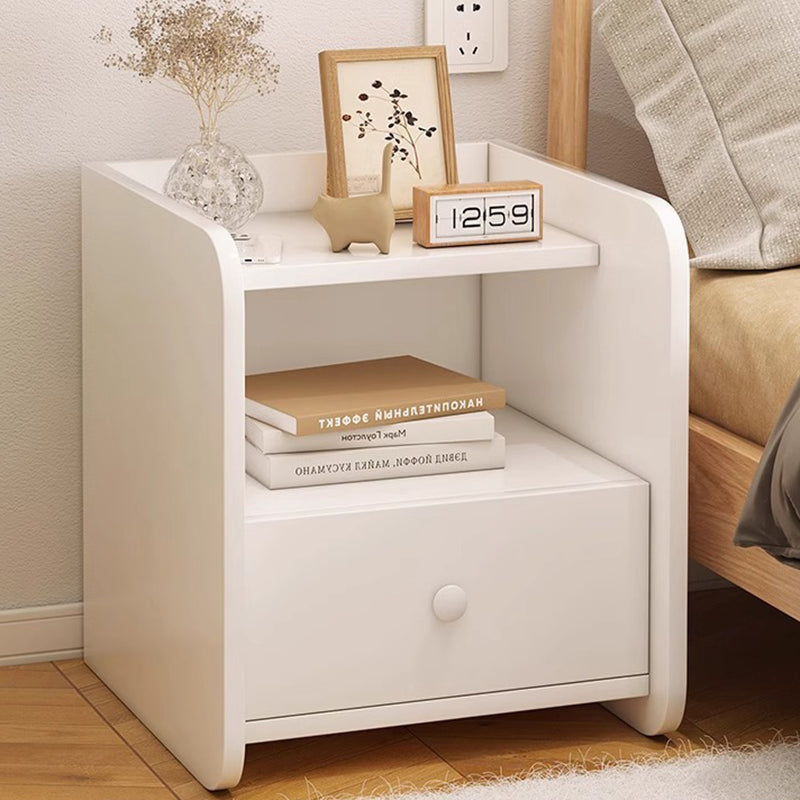 Contemporary Nordic Rectangular Wood Based Panel Nightstand 1/2 Drawer For Bedroom