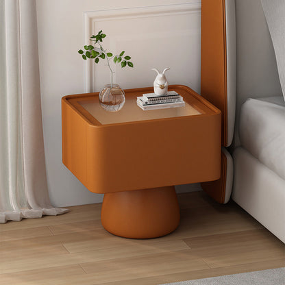 Modern Luxury Cone Base Glass Solid Wood Microfiber Leather Nightstand 1-Drawer For Bedroom