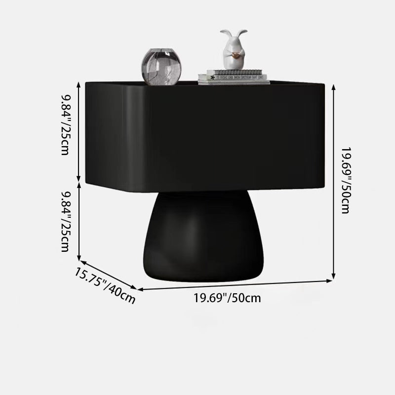 Modern Luxury Cone Base Glass Solid Wood Microfiber Leather Nightstand 1-Drawer For Bedroom