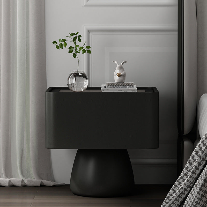 Modern Luxury Cone Base Glass Solid Wood Microfiber Leather Nightstand 1-Drawer For Bedroom