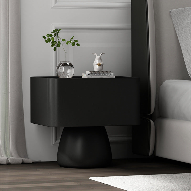 Modern Luxury Cone Base Glass Solid Wood Microfiber Leather Nightstand 1-Drawer For Bedroom