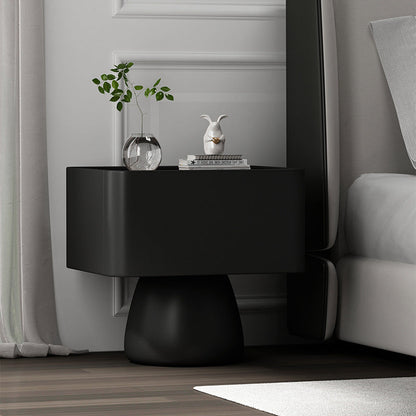 Modern Luxury Cone Base Glass Solid Wood Microfiber Leather Nightstand 1-Drawer For Bedroom