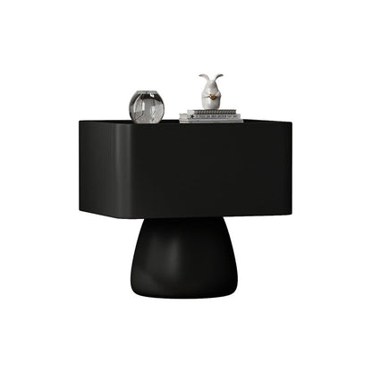 Modern Luxury Cone Base Glass Solid Wood Microfiber Leather Nightstand 1-Drawer For Bedroom