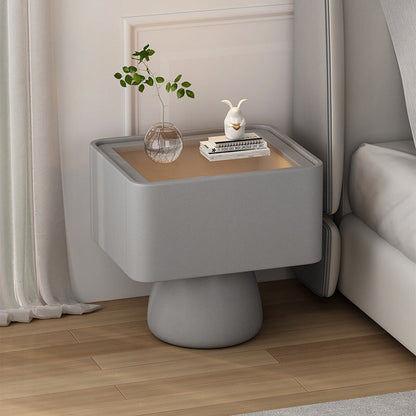 Modern Luxury Cone Base Glass Solid Wood Microfiber Leather Nightstand 1-Drawer For Bedroom