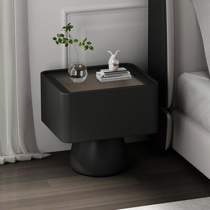 Modern Luxury Cone Base Glass Solid Wood Microfiber Leather Nightstand 1-Drawer For Bedroom