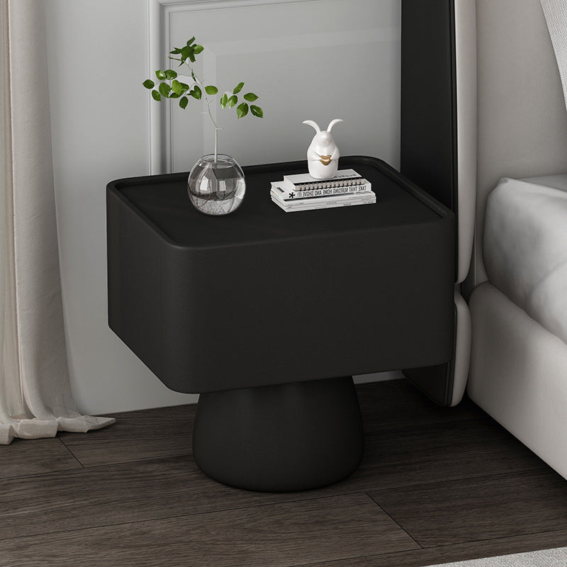 Modern Luxury Cone Base Glass Solid Wood Microfiber Leather Nightstand 1-Drawer For Bedroom