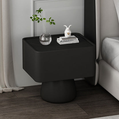 Modern Luxury Cone Base Glass Solid Wood Microfiber Leather Nightstand 1-Drawer For Bedroom
