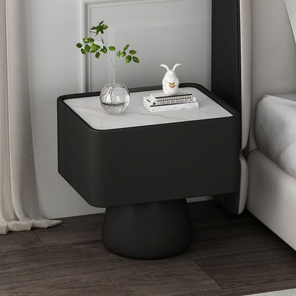 Modern Luxury Cone Base Glass Solid Wood Microfiber Leather Nightstand 1-Drawer For Bedroom