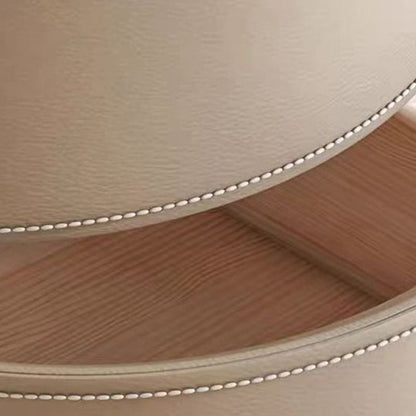 Modern Luxury Round Faux Saddle Leather Nightstand 2-Drawer For Bedroom