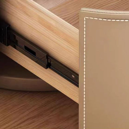 Modern Luxury Round Faux Saddle Leather Nightstand 2-Drawer For Bedroom