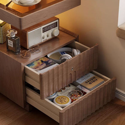 Traditional Luxury Square Solid Wood Glass Nightstand 2-Drawer For Bedroom