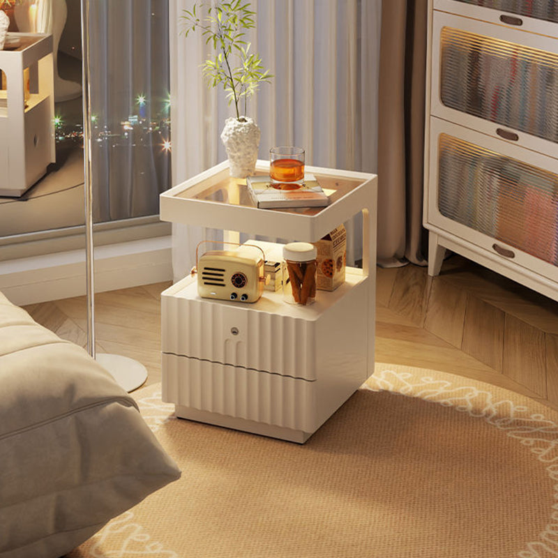 Traditional Luxury Square Solid Wood Glass Nightstand 2-Drawer For Bedroom