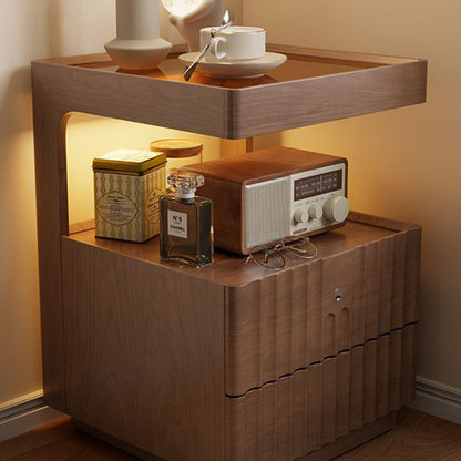 Traditional Luxury Square Solid Wood Glass Nightstand 2-Drawer For Bedroom