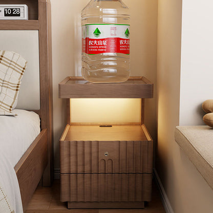 Traditional Luxury Square Solid Wood Glass Nightstand 2-Drawer For Bedroom