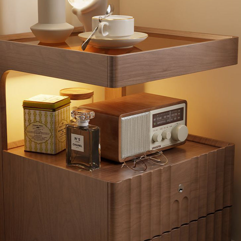 Traditional Luxury Square Solid Wood Glass Nightstand 2-Drawer For Bedroom