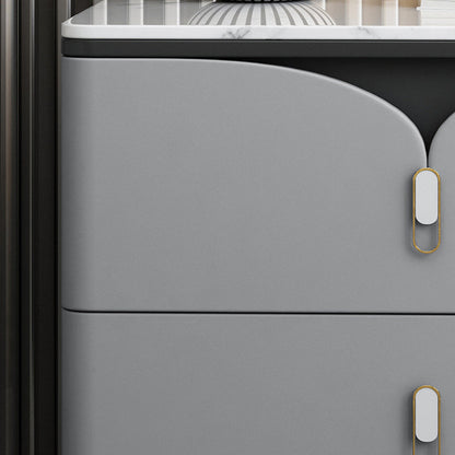 Contemporary Scandinavian Rectangular Slate Solid Wood Carbon Steel Nightstand 2-Drawer For Bedroom