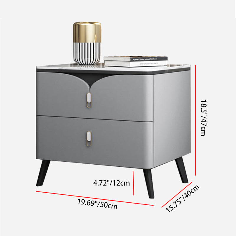 Contemporary Scandinavian Rectangular Slate Solid Wood Carbon Steel Nightstand 2-Drawer For Bedroom