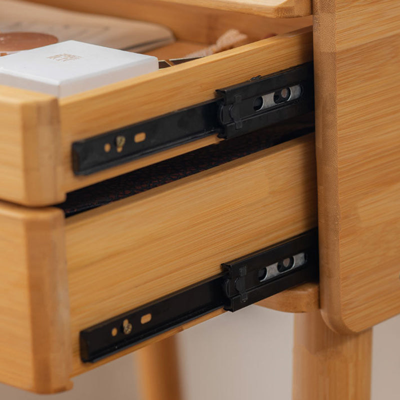 Traditional Chinese Rectangular Bamboo Glass Makeup Vanity 2-Drawer For Bedroom