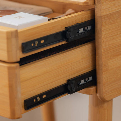 Traditional Chinese Rectangular Bamboo Glass Makeup Vanity 2-Drawer For Bedroom