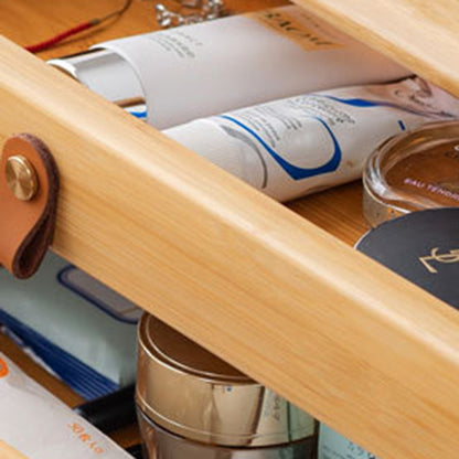 Traditional Chinese Rectangular Bamboo Glass Makeup Vanity 2-Drawer For Bedroom