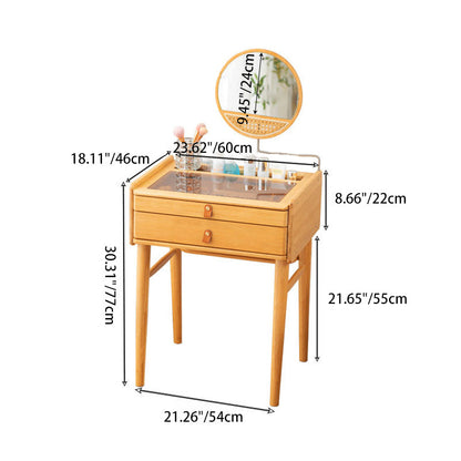 Traditional Chinese Rectangular Bamboo Glass Makeup Vanity 2-Drawer For Bedroom