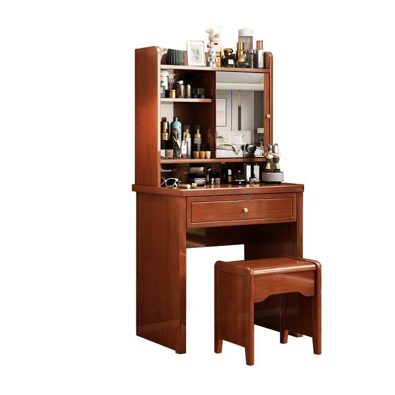 Traditional Chinese Rectangular Solid Wood Makeup Vanity 1-Drawer For Bedroom