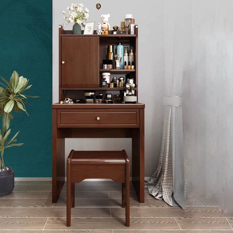 Traditional Chinese Rectangular Solid Wood Makeup Vanity 1-Drawer For Bedroom