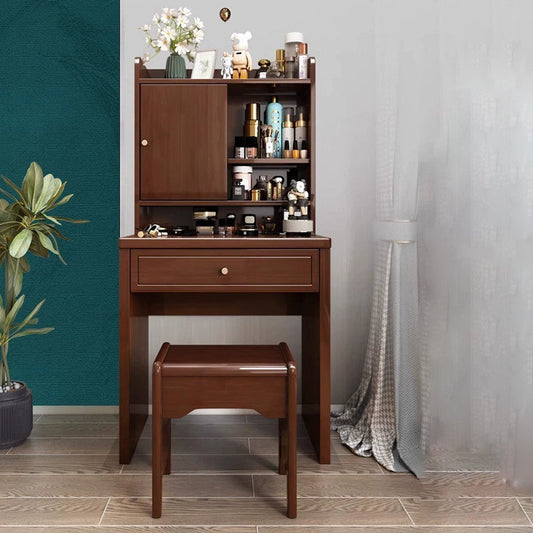 Traditional Chinese Rectangular Solid Wood Makeup Vanity 1-Drawer For Bedroom