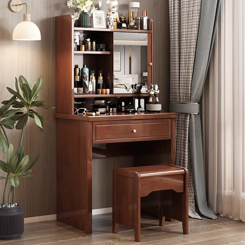 Traditional Chinese Rectangular Solid Wood Makeup Vanity 1-Drawer For Bedroom