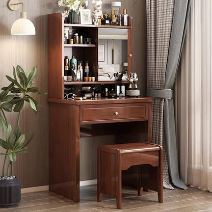 Traditional Chinese Rectangular Solid Wood Makeup Vanity 1-Drawer For Bedroom