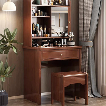 Traditional Chinese Rectangular Solid Wood Makeup Vanity 1-Drawer For Bedroom