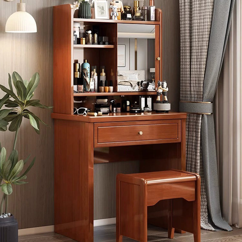 Traditional Chinese Rectangular Solid Wood Makeup Vanity 1-Drawer For Bedroom