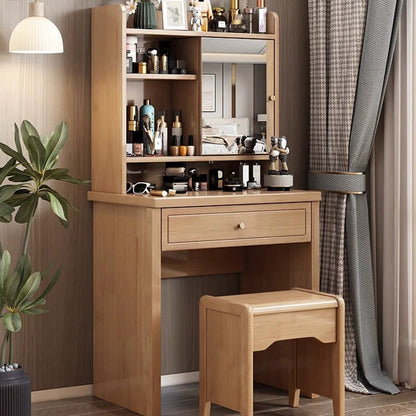 Traditional Chinese Rectangular Solid Wood Makeup Vanity 1-Drawer For Bedroom