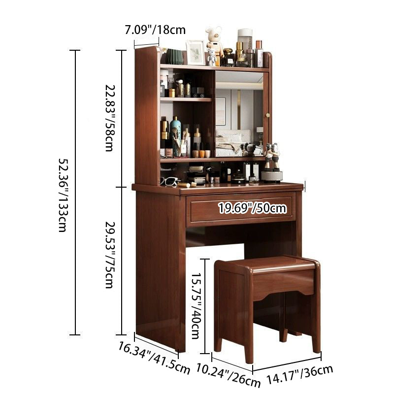 Traditional Chinese Rectangular Solid Wood Makeup Vanity 1-Drawer For Bedroom