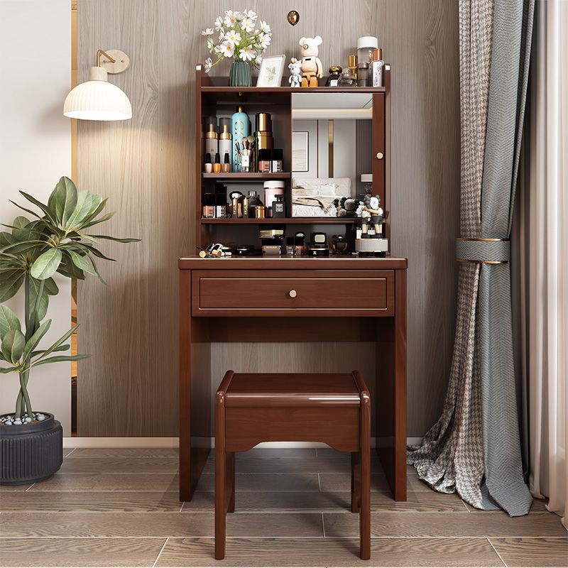 Traditional Chinese Rectangular Solid Wood Makeup Vanity 1-Drawer For Bedroom