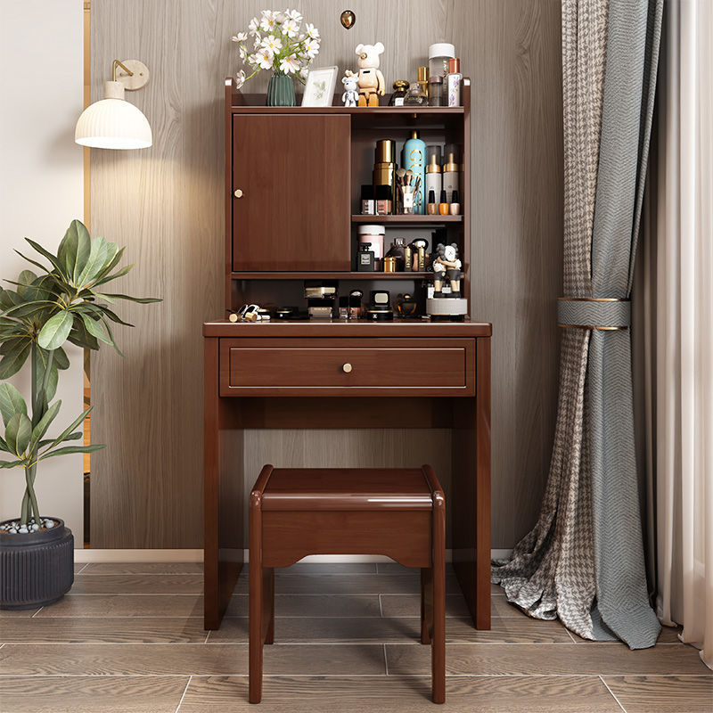 Traditional Chinese Rectangular Solid Wood Makeup Vanity 1-Drawer For Bedroom