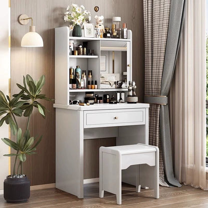 Traditional Chinese Rectangular Solid Wood Makeup Vanity 1-Drawer For Bedroom