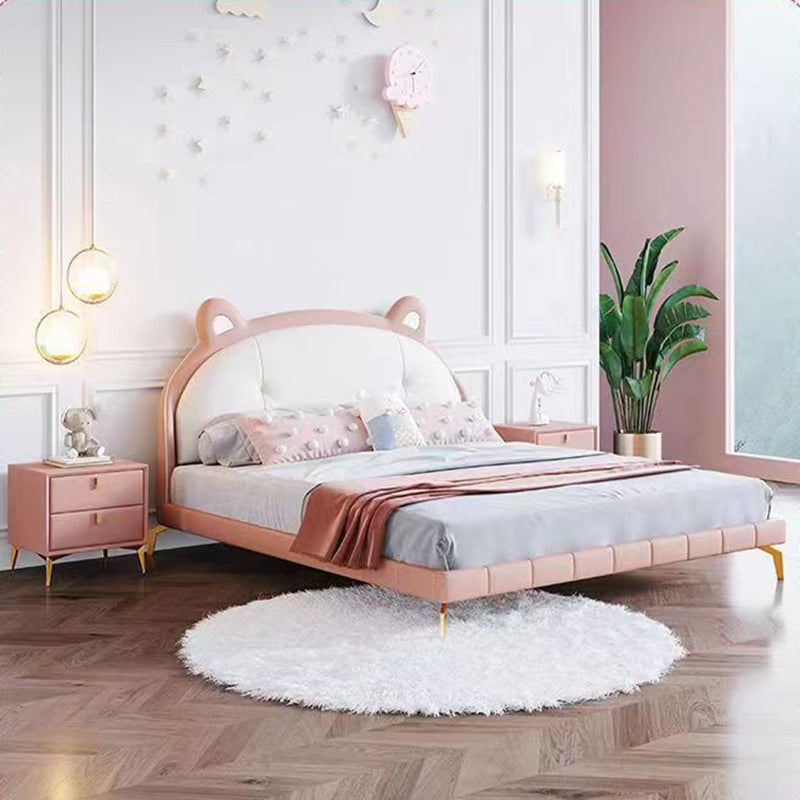 Contemporary Scandinavian Rectangular Solid Wood Microfiber Leather Metal Hardware Nightstand 2-Drawer For Bedroom