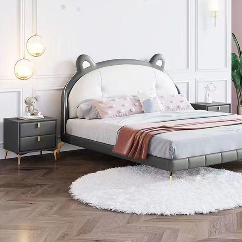 Contemporary Scandinavian Rectangular Solid Wood Microfiber Leather Metal Hardware Nightstand 2-Drawer For Bedroom