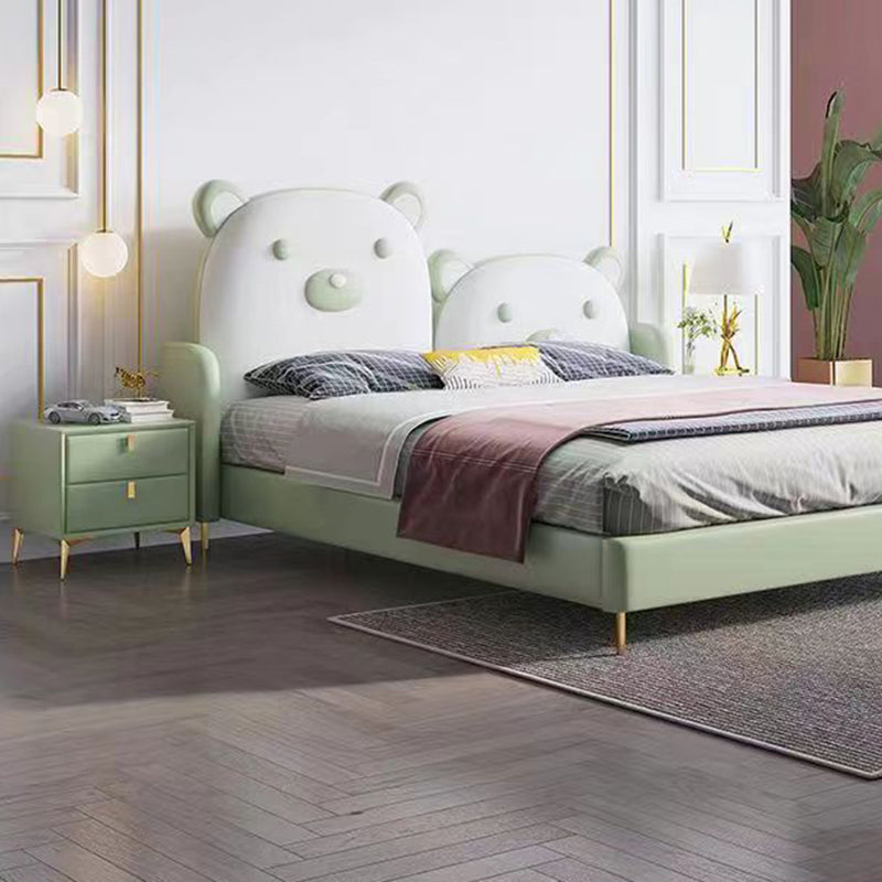 Contemporary Scandinavian Rectangular Solid Wood Microfiber Leather Metal Hardware Nightstand 2-Drawer For Bedroom