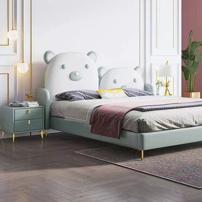 Contemporary Scandinavian Rectangular Solid Wood Microfiber Leather Metal Hardware Nightstand 2-Drawer For Bedroom