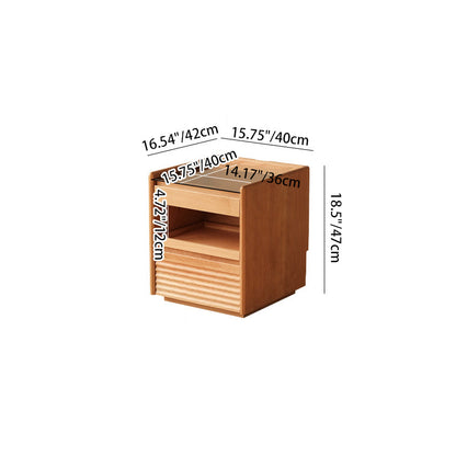 Traditional Japanese Square Solid Wood Glass Nightstand 1-Drawer For Bedroom