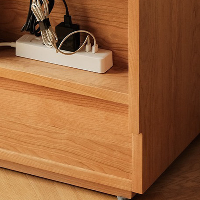 Traditional Japanese Square Solid Wood Glass Nightstand 1-Drawer For Bedroom