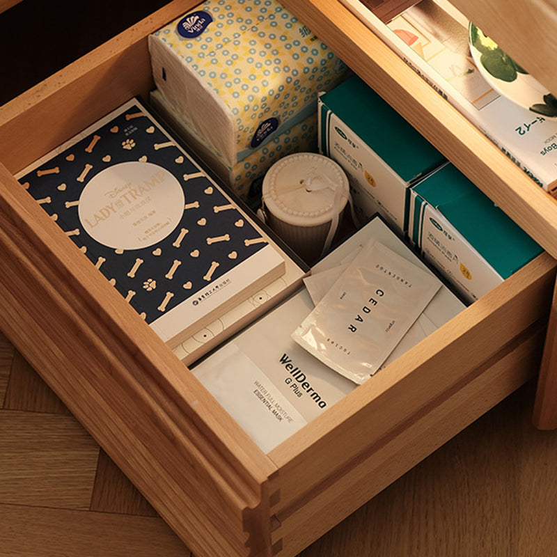 Traditional Japanese Square Solid Wood Glass Nightstand 1-Drawer For Bedroom