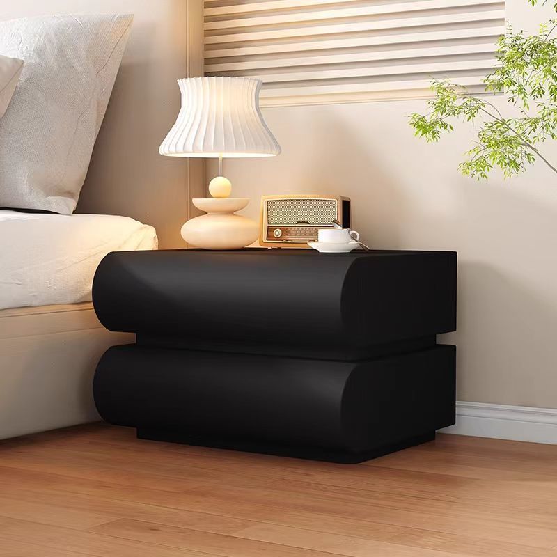 Modern Simplicity Rectangular Solid Wood Metal Microfiber Leather Nightstand 2-Drawer For Bedroom