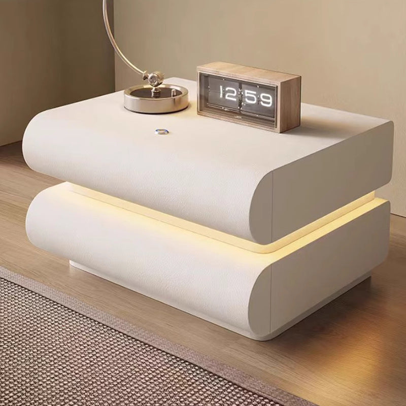 Modern Simplicity Rectangular Solid Wood Metal Microfiber Leather Nightstand 2-Drawer For Bedroom