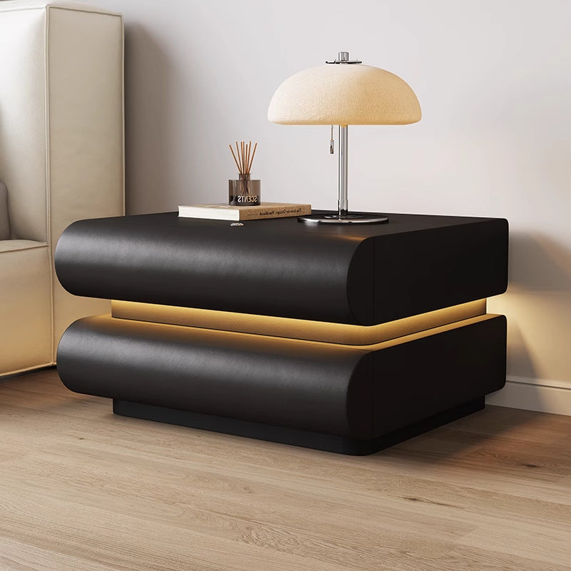 Modern Simplicity Rectangular Solid Wood Metal Microfiber Leather Nightstand 2-Drawer For Bedroom